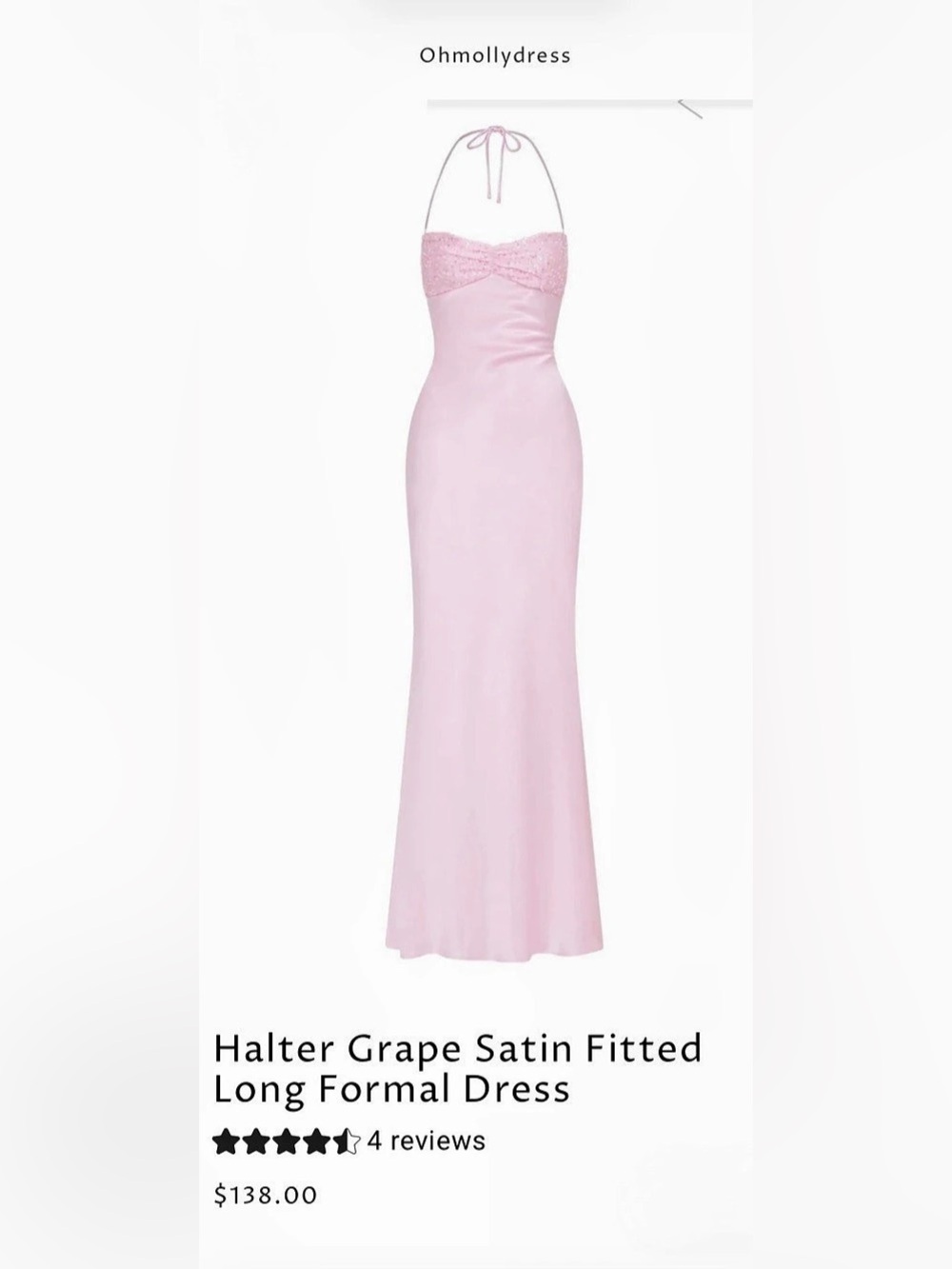 “Oh Molly Dress” Halter Satin Fitted Long Formal Dress -Pink- NEW (size 4)